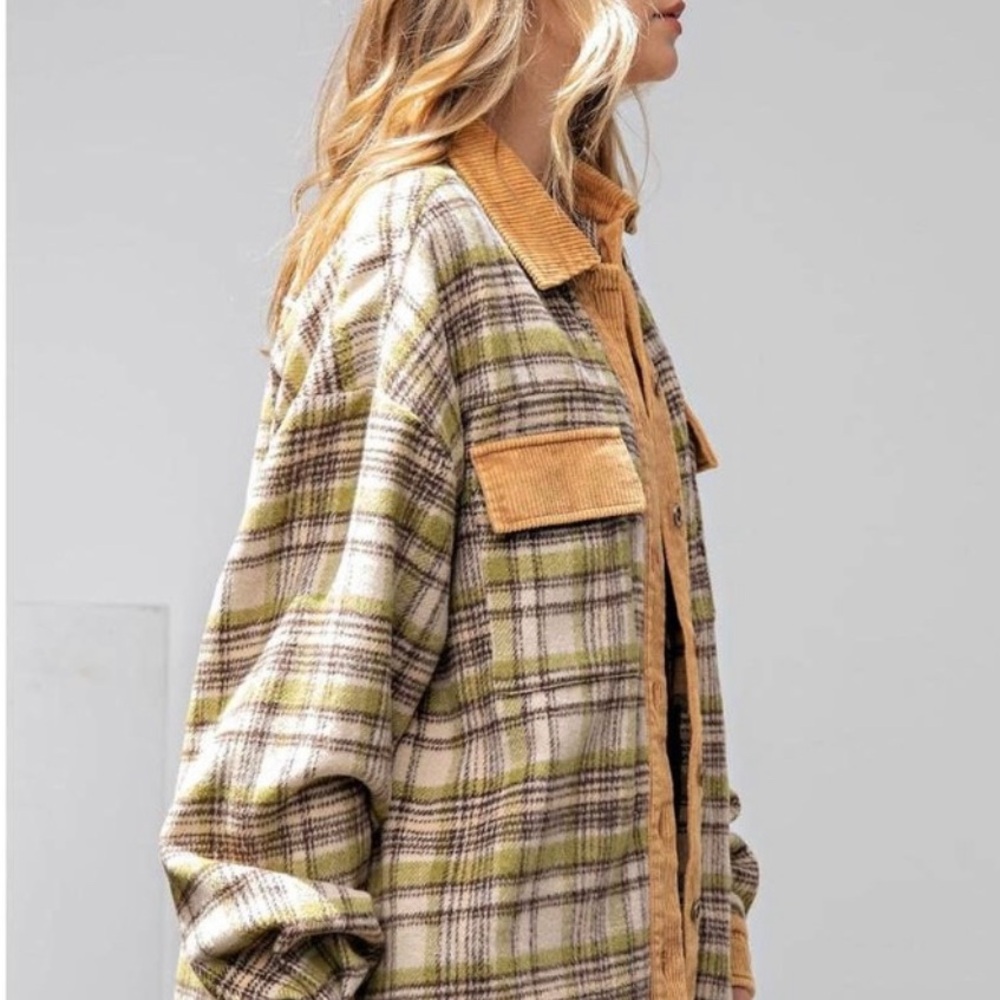 Plaid Green and Beige Women's Jacket